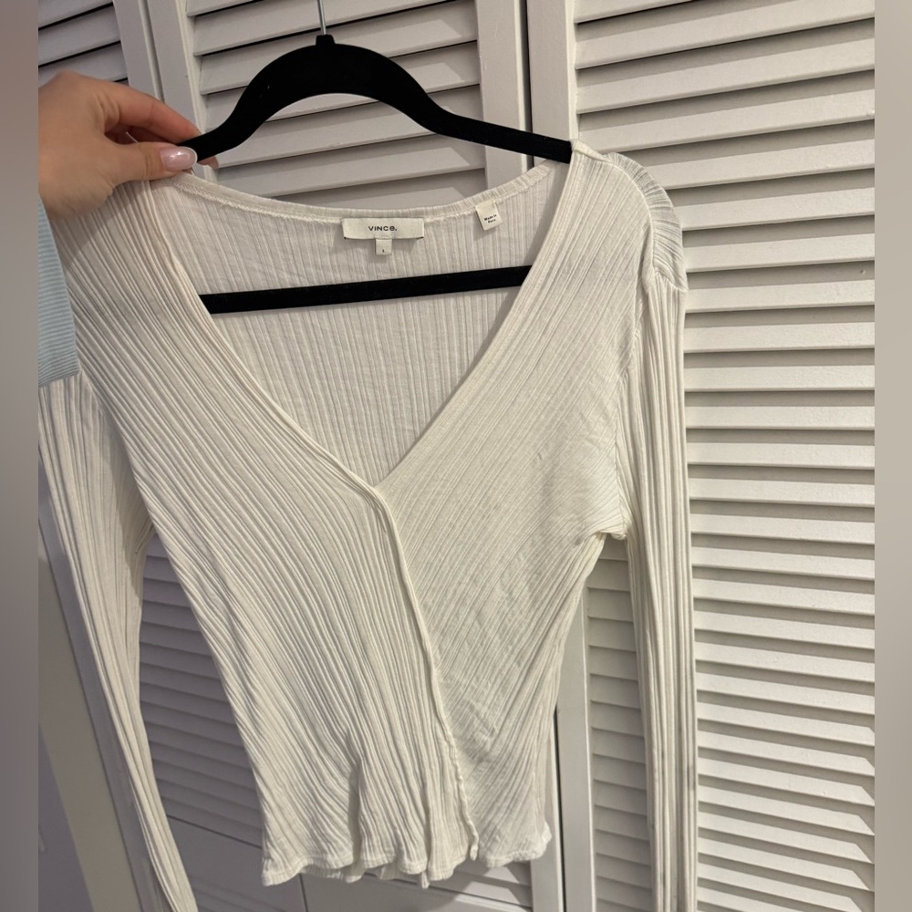 SALE Vince White Ribbed Long Sleeve